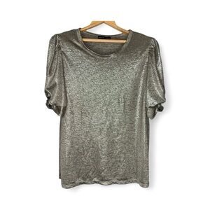 Kim & Cami Gray Metallic Puff/Twist Sleeve blouse, Size XL